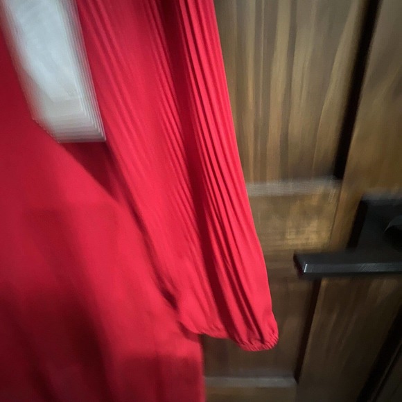 Chelsea 28 Dress Women Xl Red High Neck Long Sleeve‎ Acordian Pleat - Picture 5 of 10